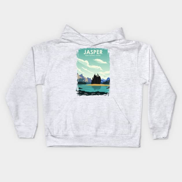 Jasper National Park Vintage Travel Art Kids Hoodie by jornvanhezik